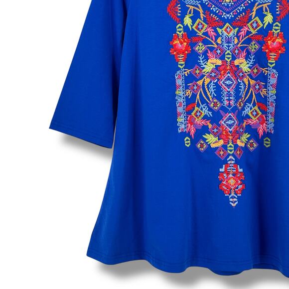 New Calessa Boho Southwestern Embroidered A-Line Tunic Top Shirt Size Medium - Picture 4 of 7
